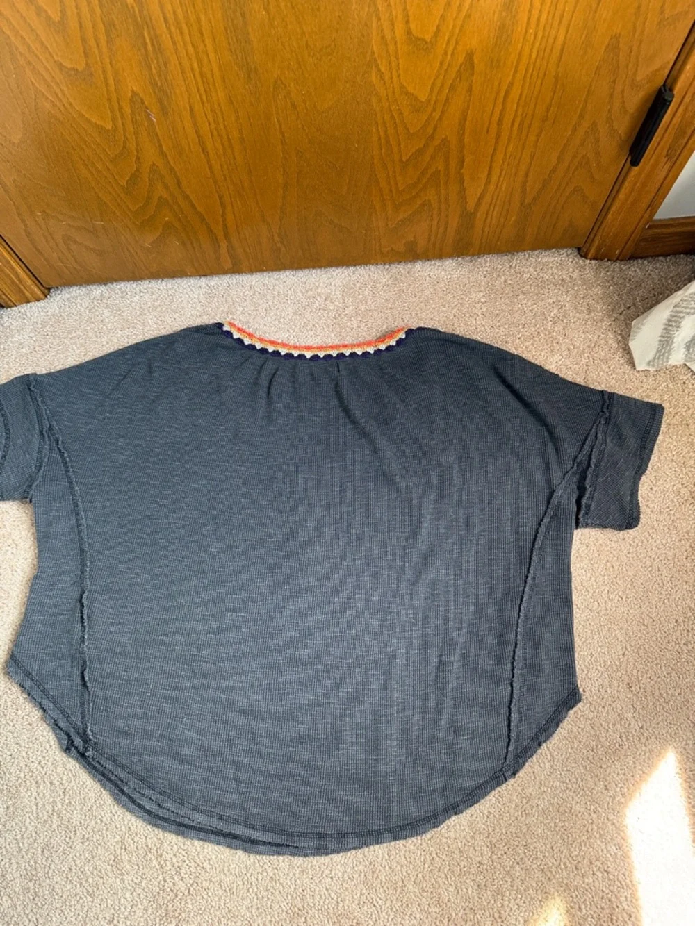 Free People We The Free Gray Batwing Oversized Crochet Waffle Knit Top - Picture 8 of 8